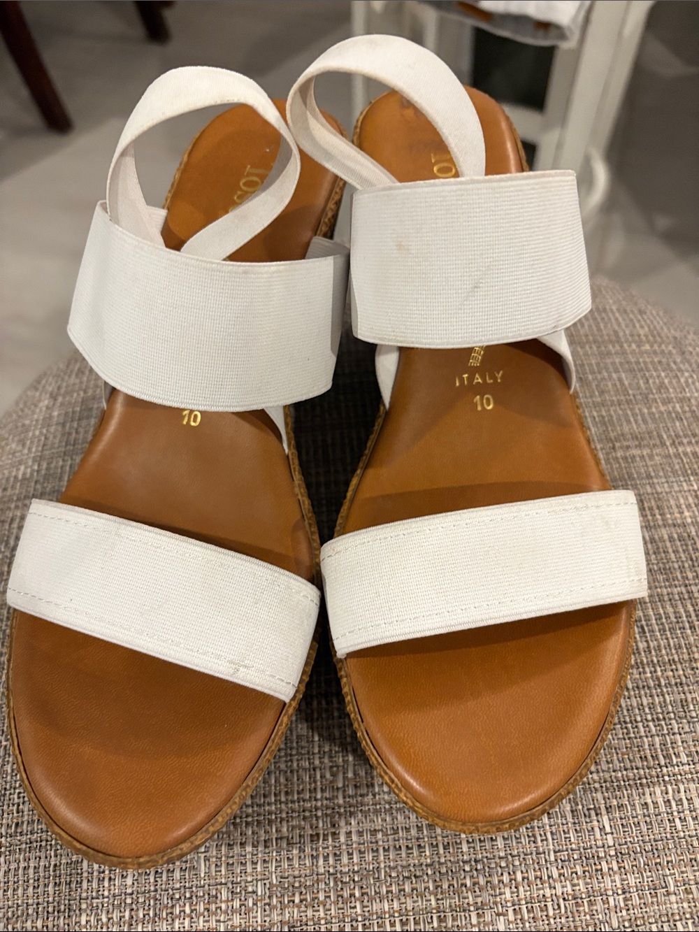 Comfort Wide-Strap White Sandals with Tan Footbed